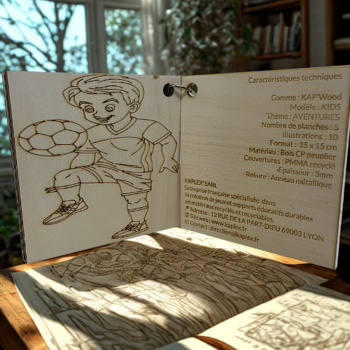 Contenu KAP’Wood : anneau, couvertures PMMA, pages en bois